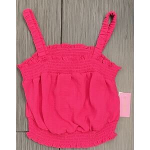 Riley & Rae Women's Cropped Smocked Tank Top Hot Pink Straight Neckline Small